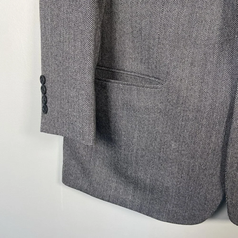 Joseph & Feiss Gold Sport Coat Mens 42 S‎ Lambswool Gray Herringbone Blazer